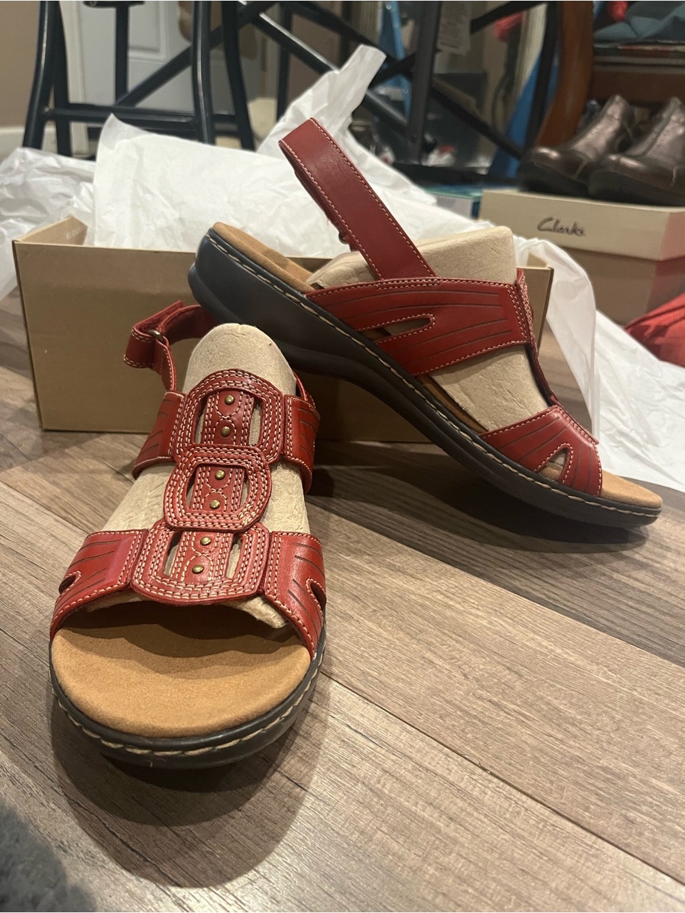 Clarks Red Leather Women's Slingback Sandals